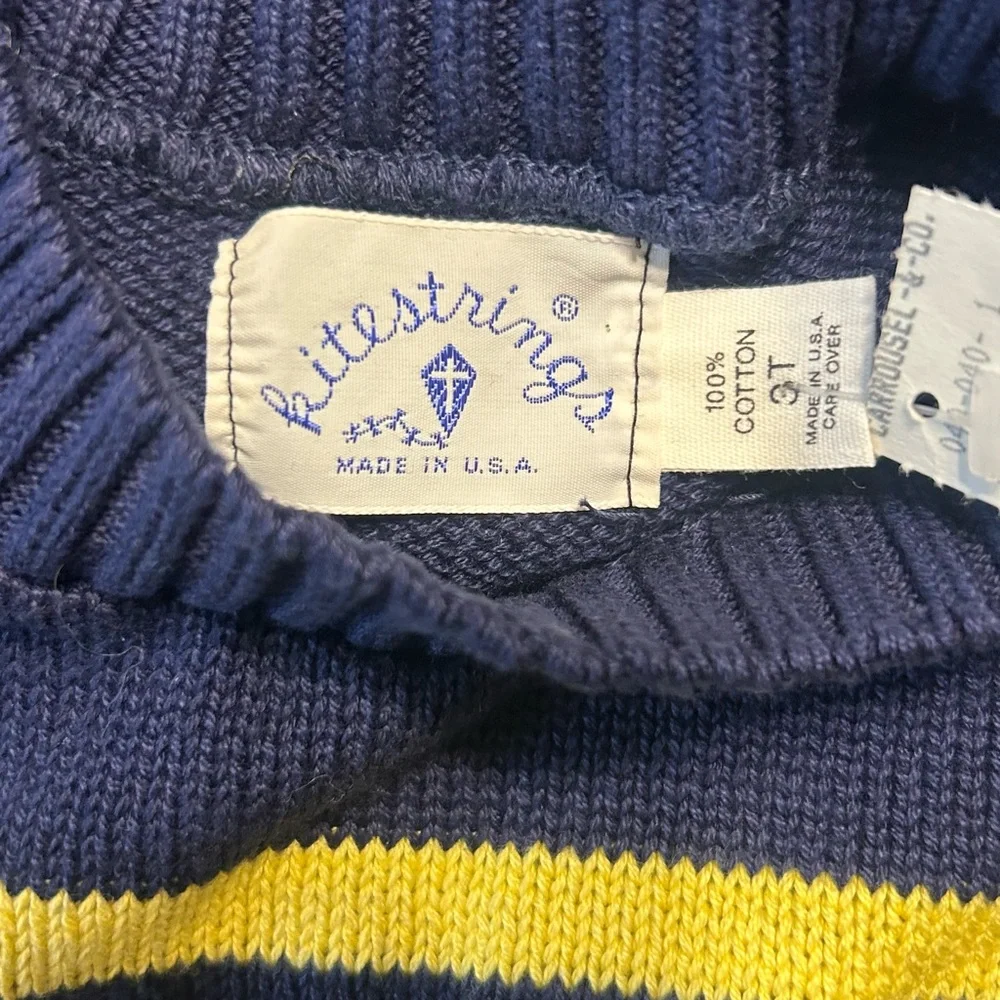 Vintage Boys Toddler Kitestrings Pullover Sweater Blue Yellow‎ Striped Size 3T